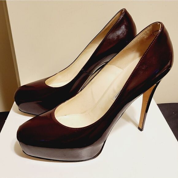 Brian Atwood Burgundy Patent Leather Hidden Platform Pumps Sz.8.5/40.5 Ret. $595 - Picture 1 of 7